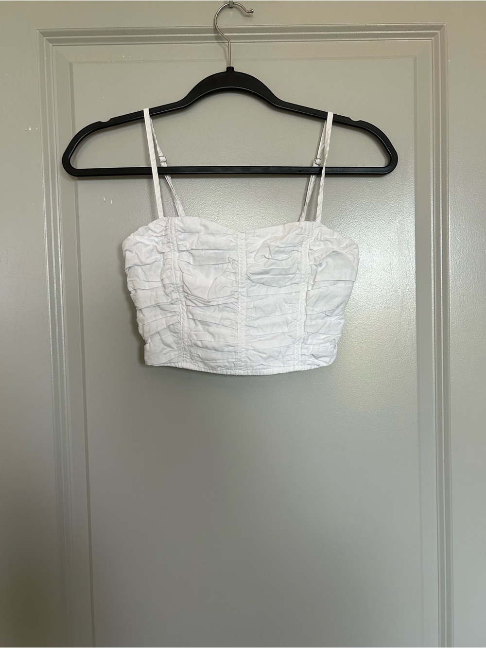 Altar'd State White Ruched Spaghetti-Strap Crop Camisole